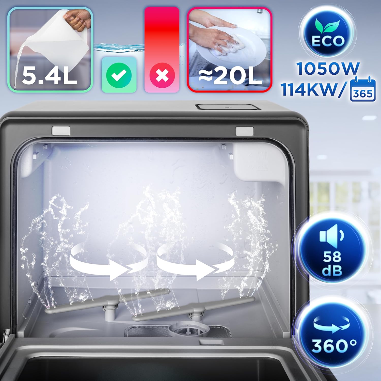 Duronic - DW10 BK - lave-vaisselle compact 1050W, 5 programmes, gain de place, séchage