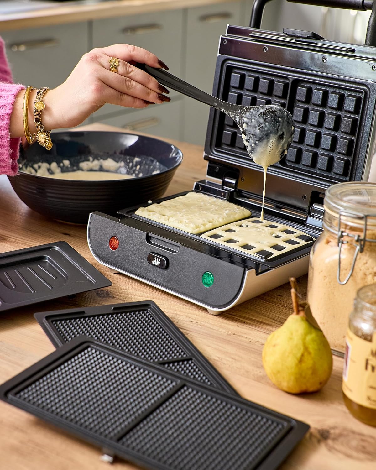 SENYA - Gaufrier 3 en 1 - compact - plaques antiadhésives, rangement facile