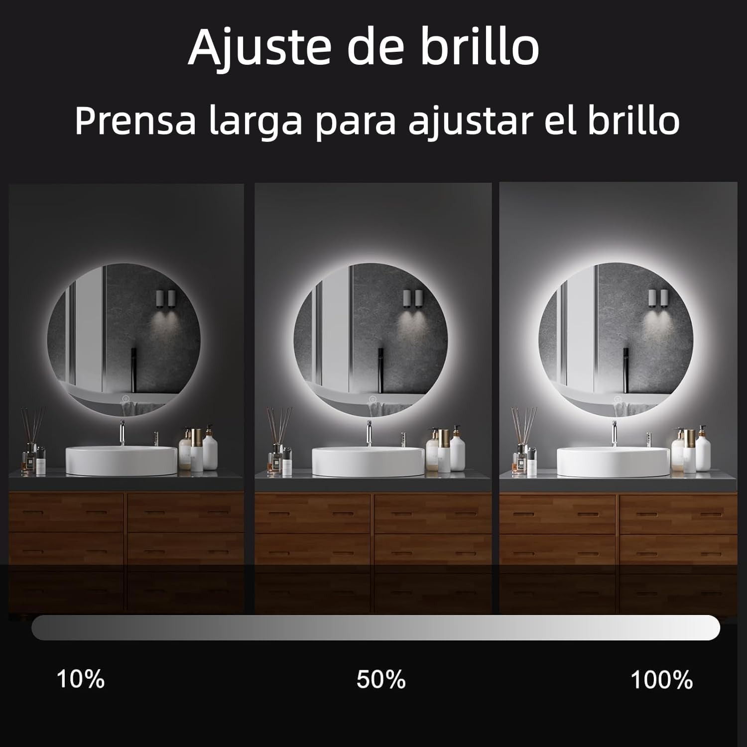 Miroir salle de bain - rond 80 cm - LED, 3 couleurs, tactile, dimmable