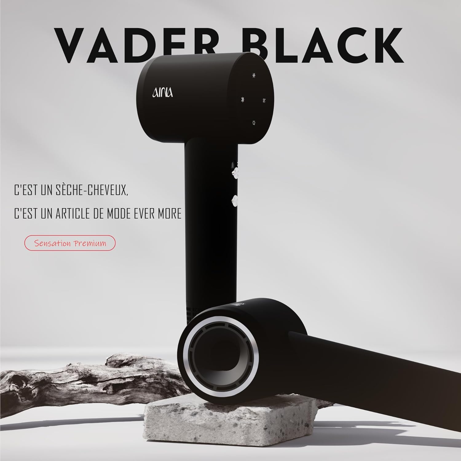 AINA - sèche-cheveux compact, ionisant, léger, 150000 tr/min - 1A Noir