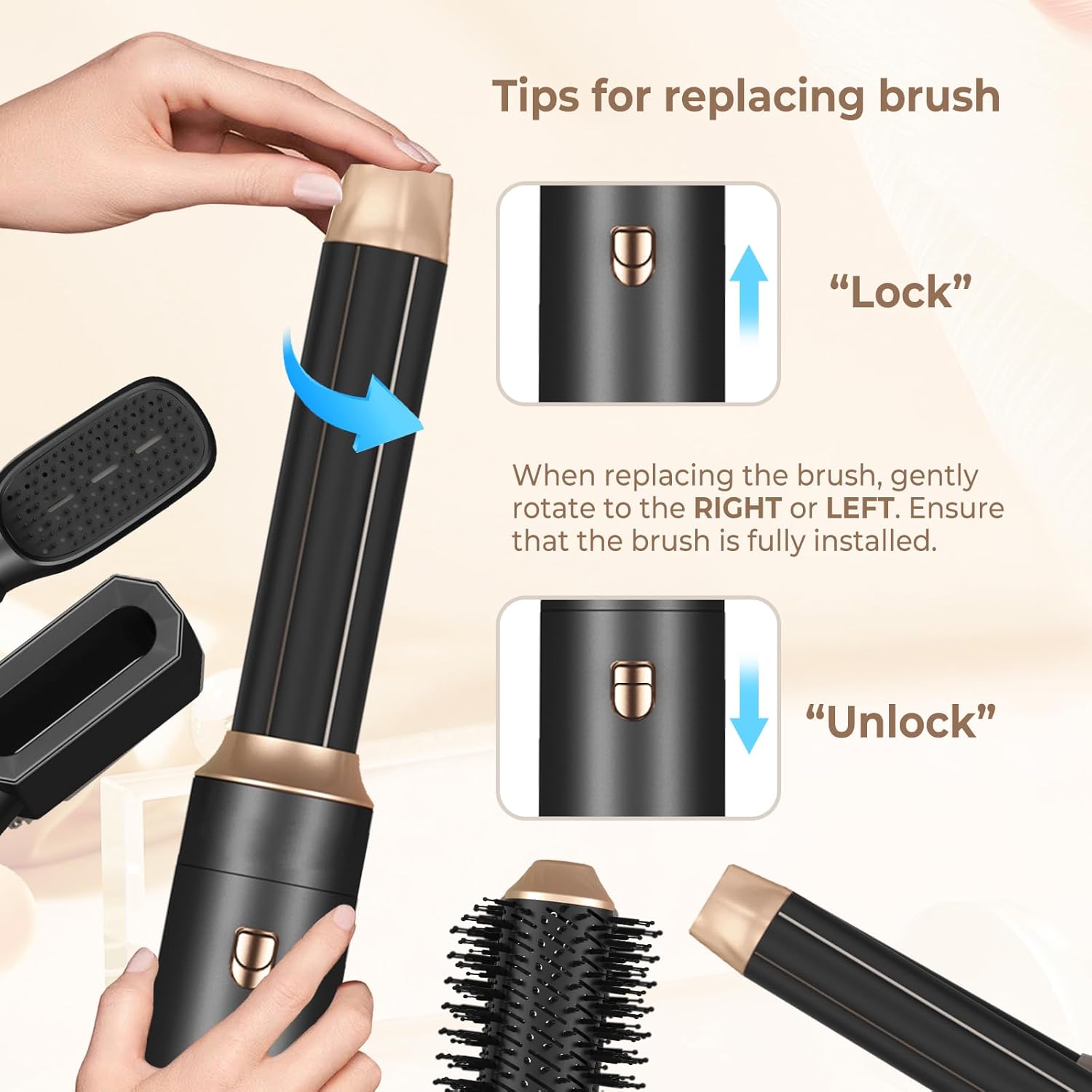 Brosse soufflante 6 en 1 - 1000W - sèche et coiffe, vitesses réglables