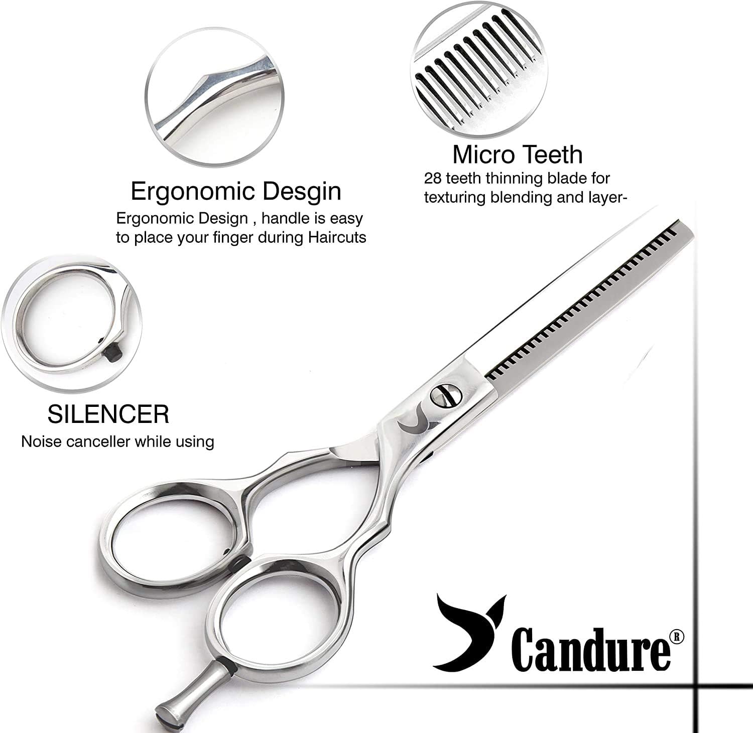 Candure - Set Ciseaux Coiffure Pro - acier inoxydable - coupe & effilage