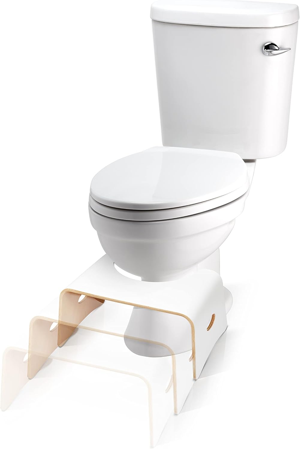 Well Care - Tabouret WC Bois Verni Blanc - Fabriqué France - Position Physiologique Adulte