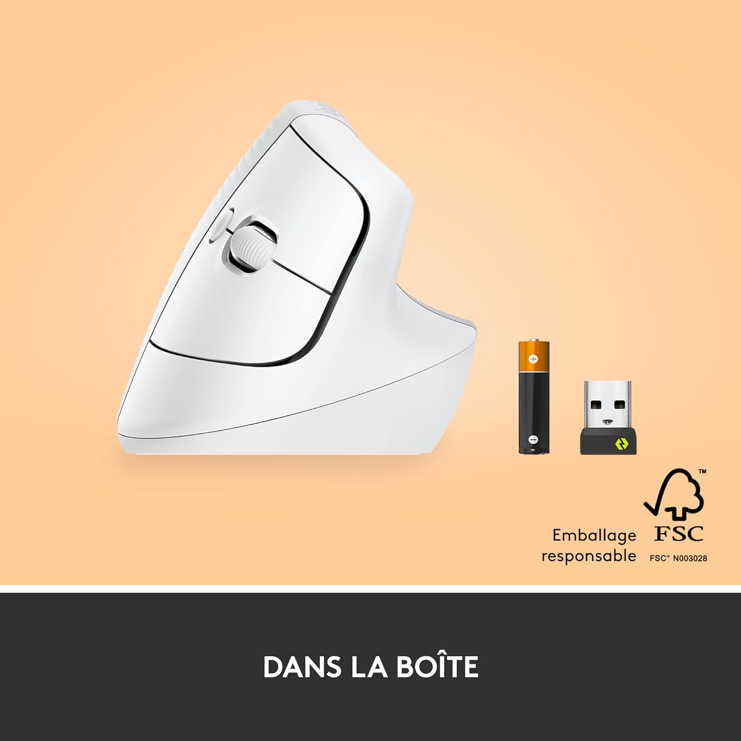 Logitech - Lift série - souris verticale sans fil, Bluetooth, 4 boutons, silencieuse, blanche