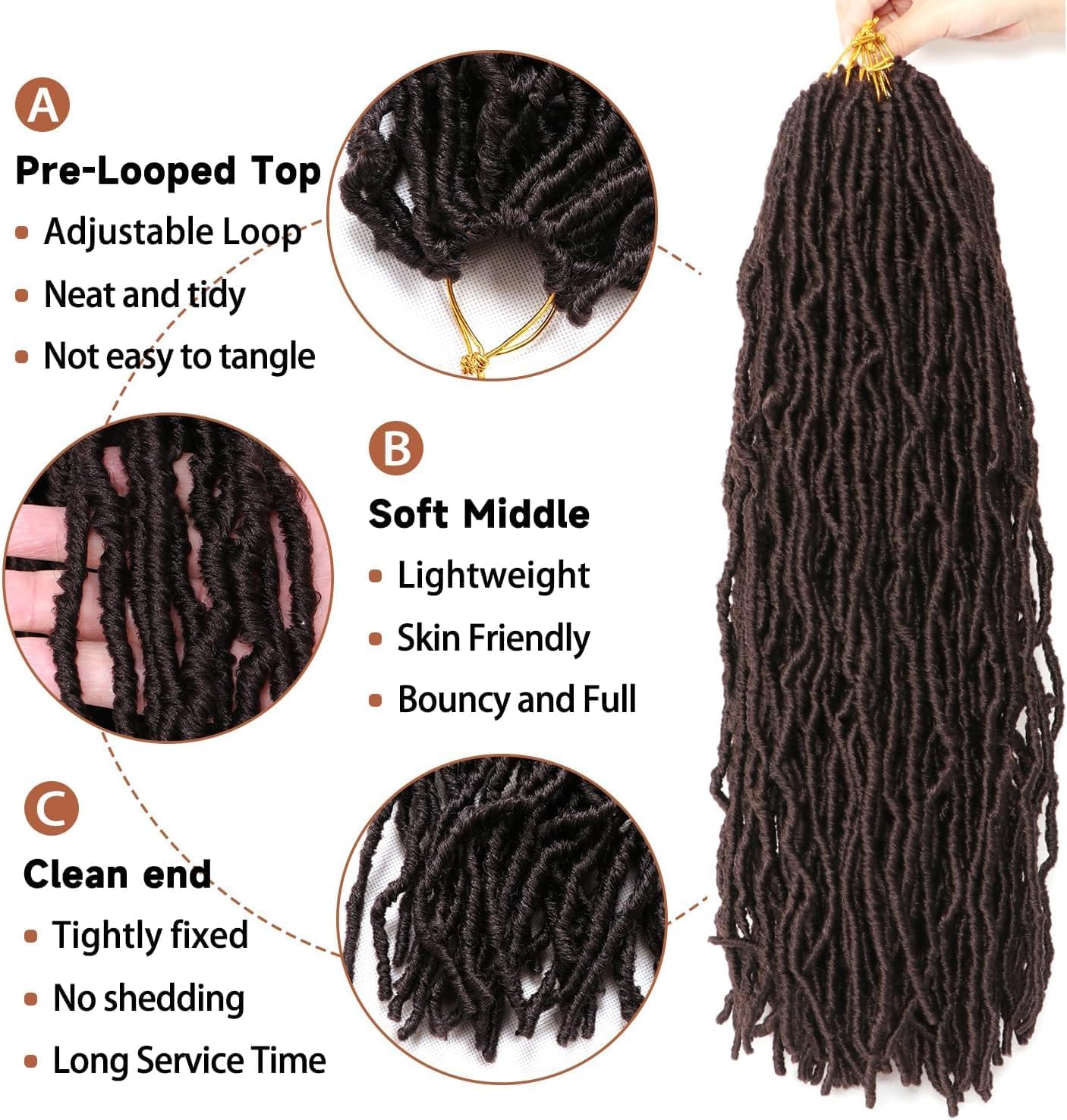 Faux Locks - Crochet Braids 8 packs - 45,7 cm - cheveux bouclés, tresses africaines