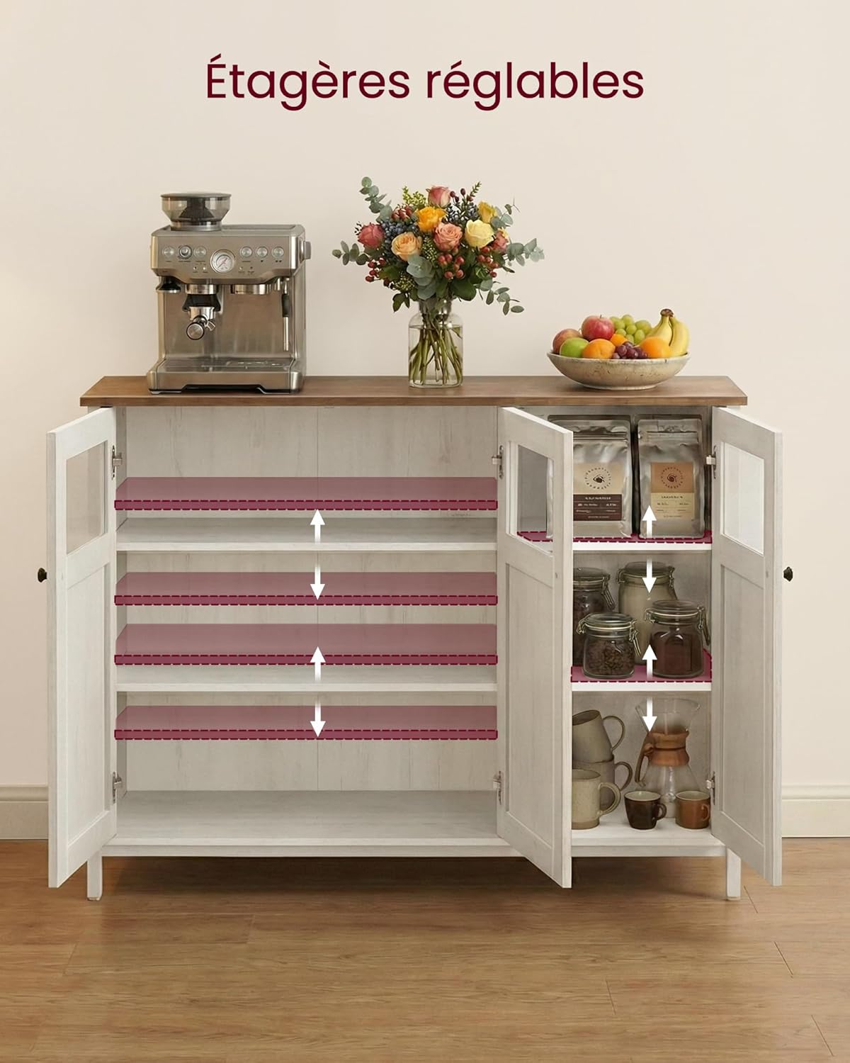 VASAGLE - Buffet 3 portes - cadre acier, style industriel, marron/blanc - LSC099WJ02