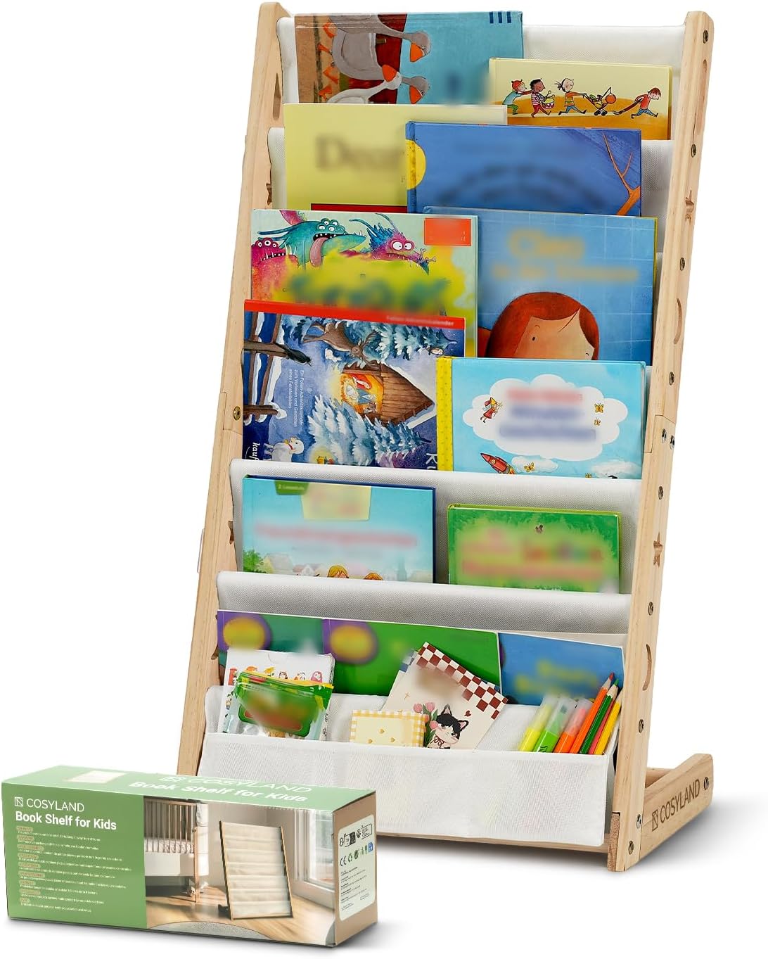 COSYLAND - Bibliothèque enfant 7 niveaux 42,5cm bois massif, stable