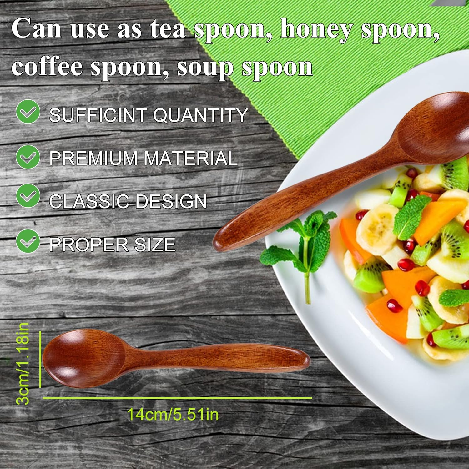 Cuillère à miel en bois naturel - lot de 3 - écologique et polyvalente