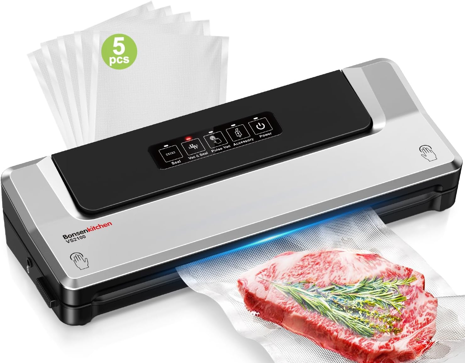 Bonsenkitchen - machine sous vide Y5 - compacte - 5 sacs inclus, mise sous vide facile