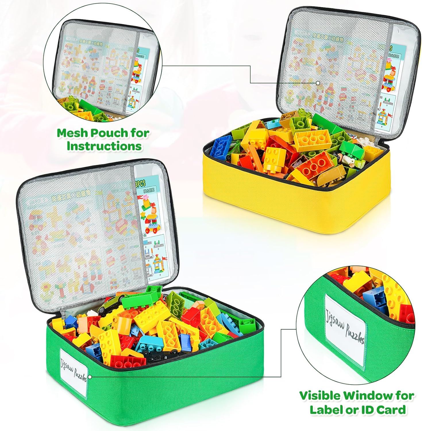 Sacs de rangement jouets enfants - lot de 5 - poches filet, compatibles Lego