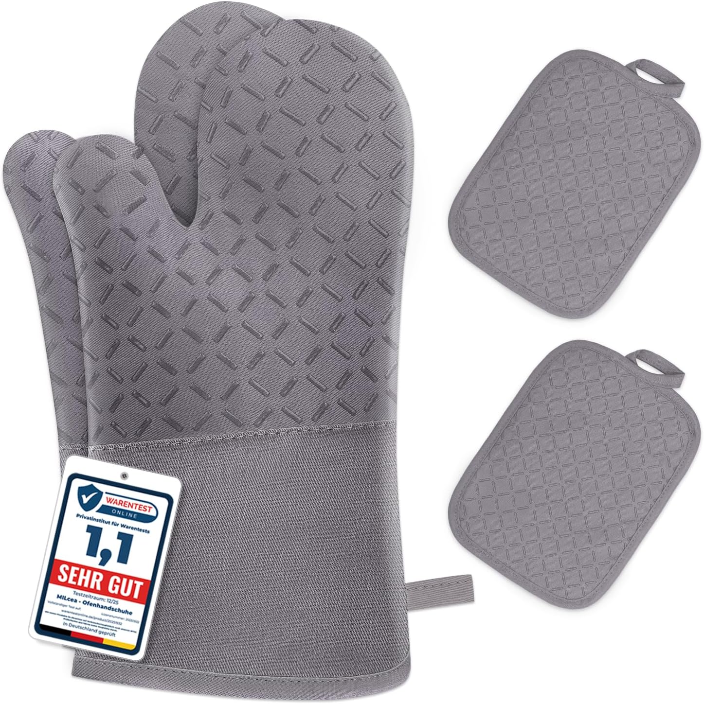 MILcea - gants de cuisine série lot de 4 - 32cm - silicone antidérapant, coton doux, résistance 300°C