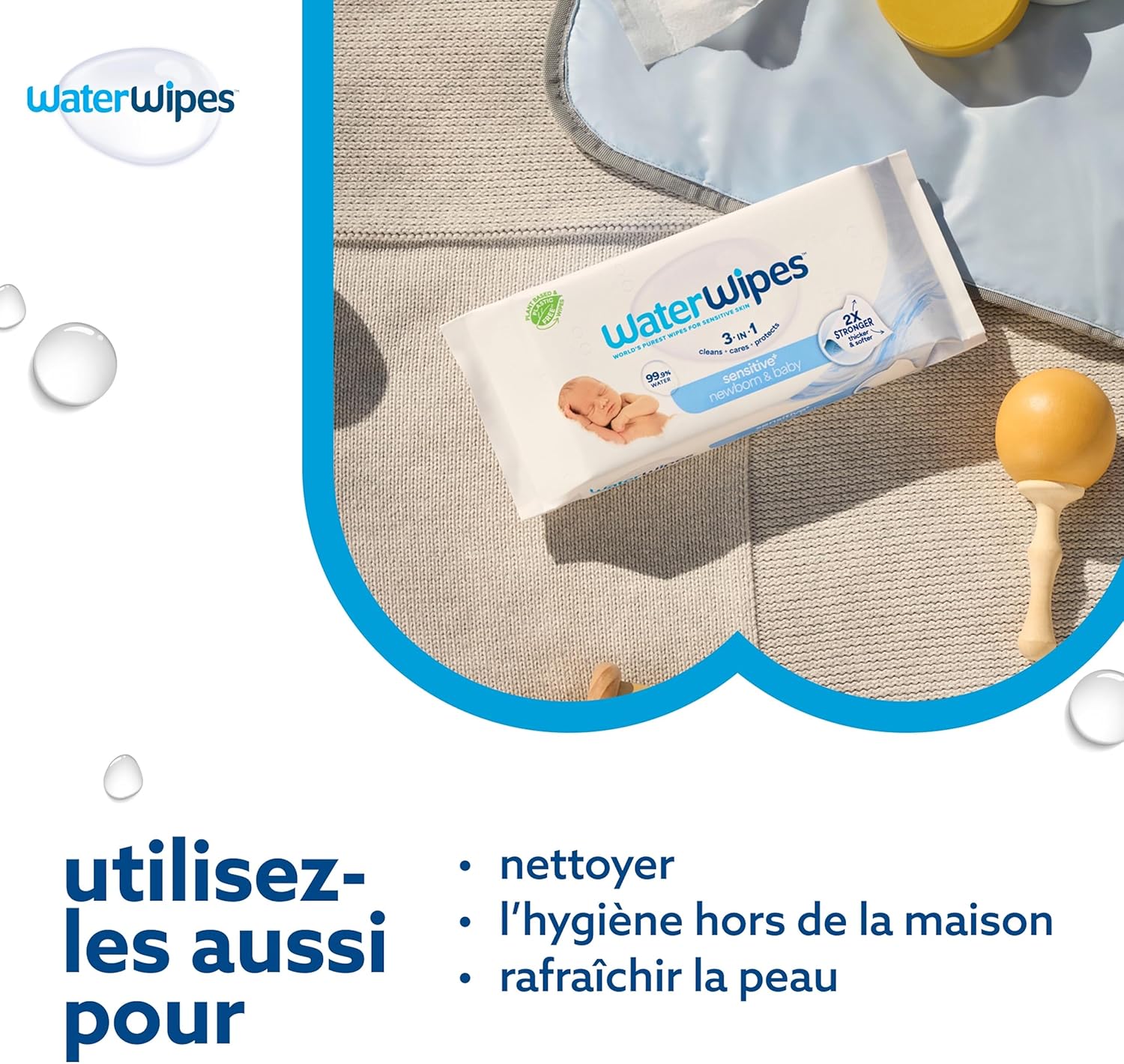 WaterWipes - Sensitive+ Lingettes 240u - 99,9% eau, non parfumées