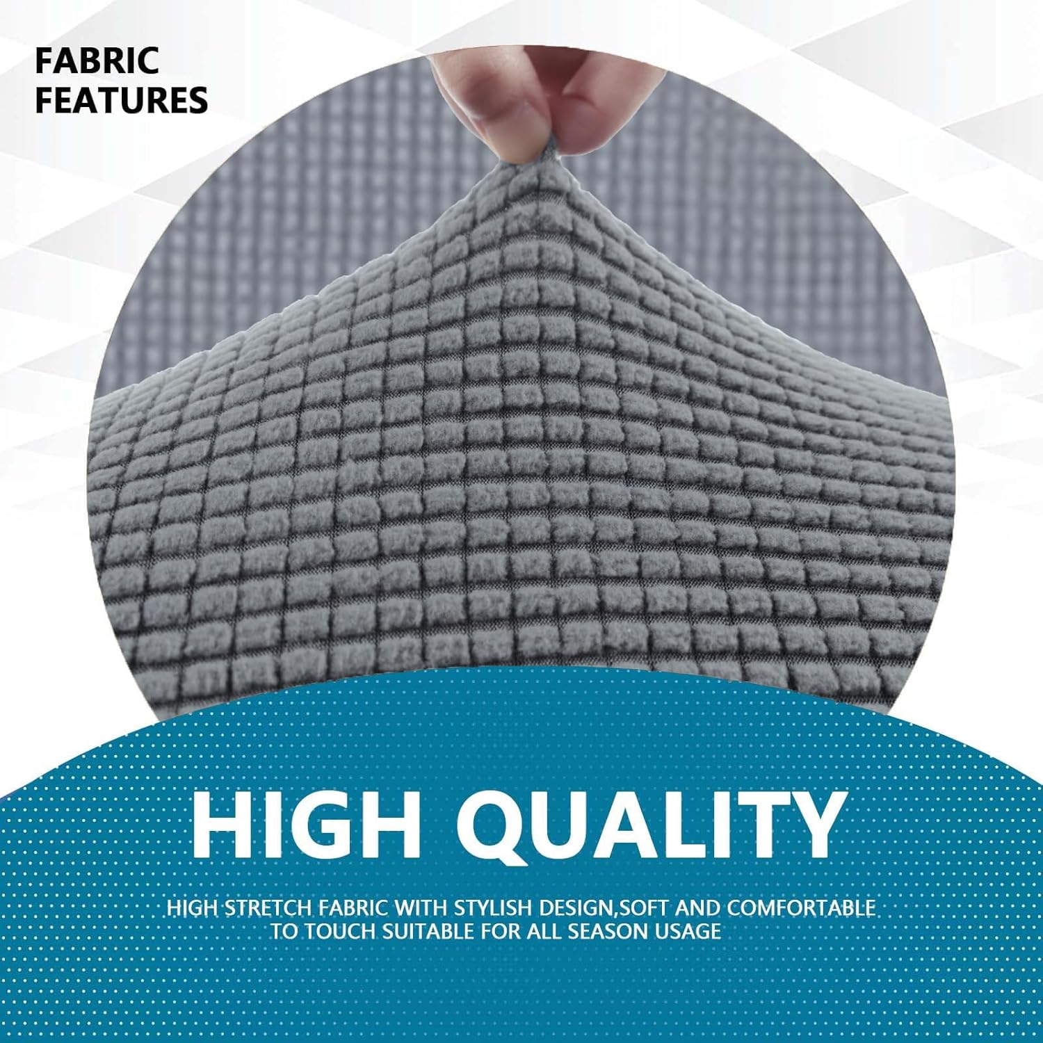 Housse Canapé - 2 places, extensible, accoudoirs, lavable, gris clair