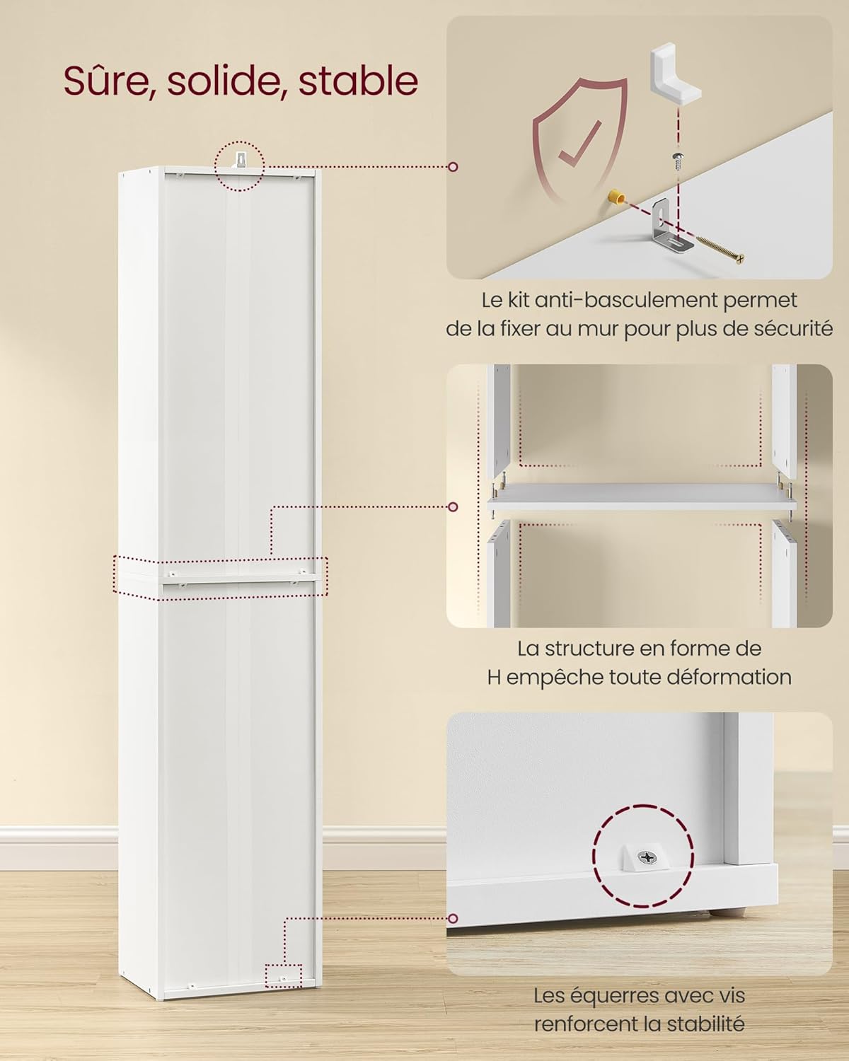 VASAGLE - bibliothèque 6 niveaux, 24x30,2x160,7 cm, blanc, LBC411W01