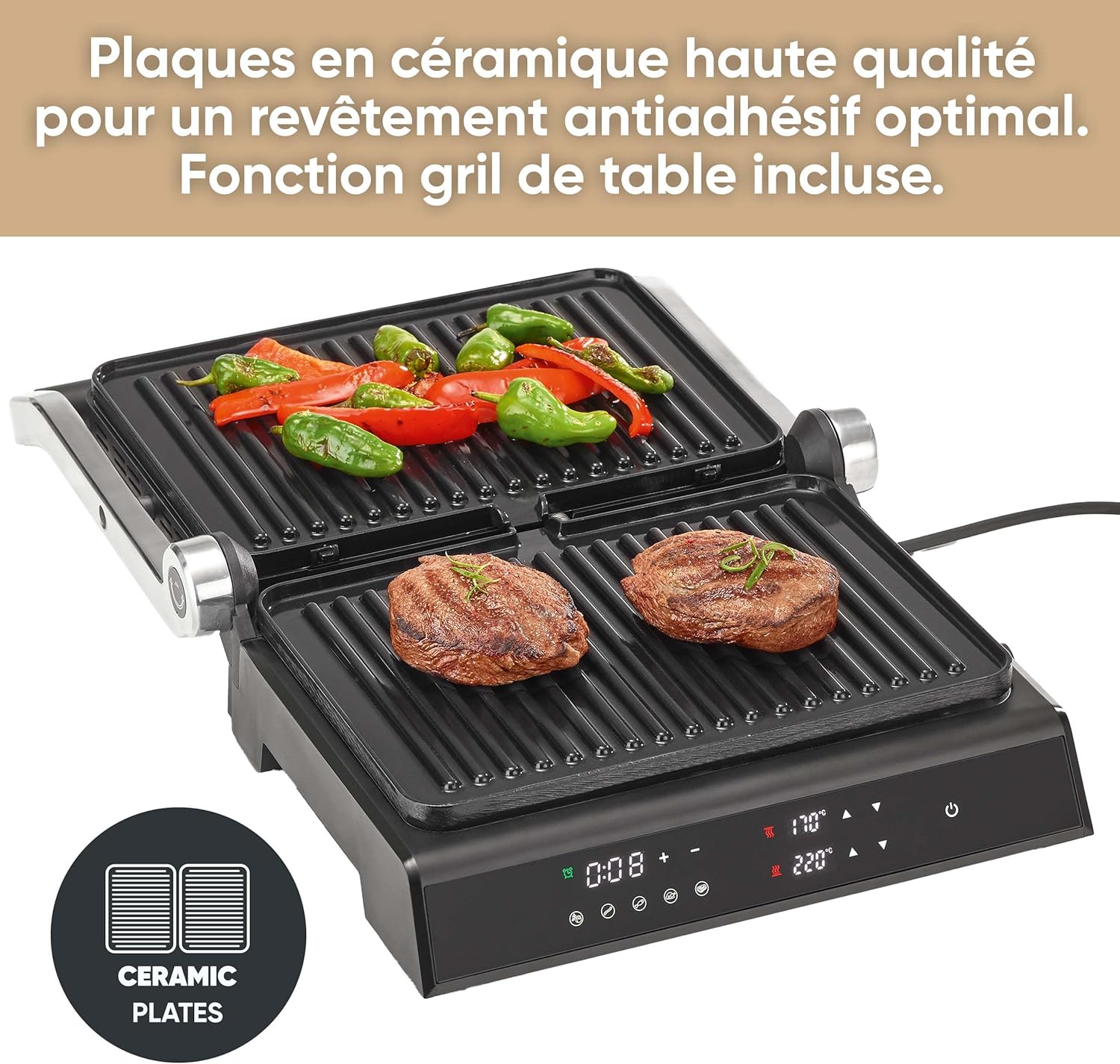 SEVERIN - Comfort Multi-gril, 5 programmes, plaques céramique, noir/inox, KG 2399