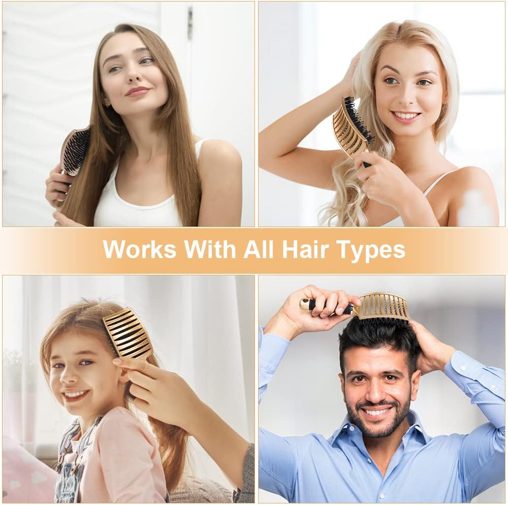 URAQT - Brosse démêlante poils sanglier - cheveux longs épais, anti-frisottis, séchage rapide