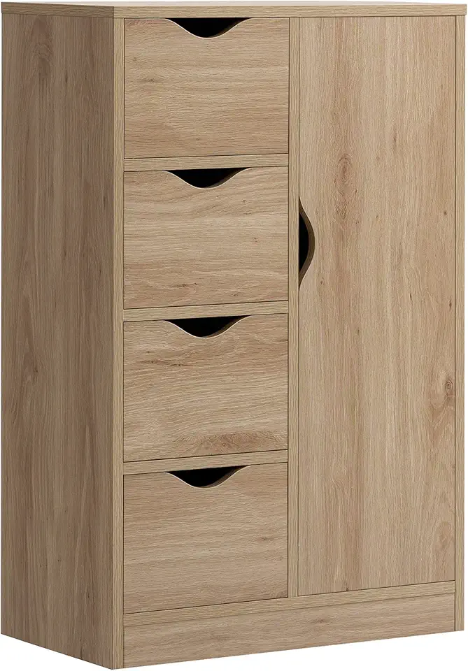 HOMCOM - Buffet moderne 1 placard 4 tiroirs bois - 80x30x70 cm - rangement entrée salon cuisine