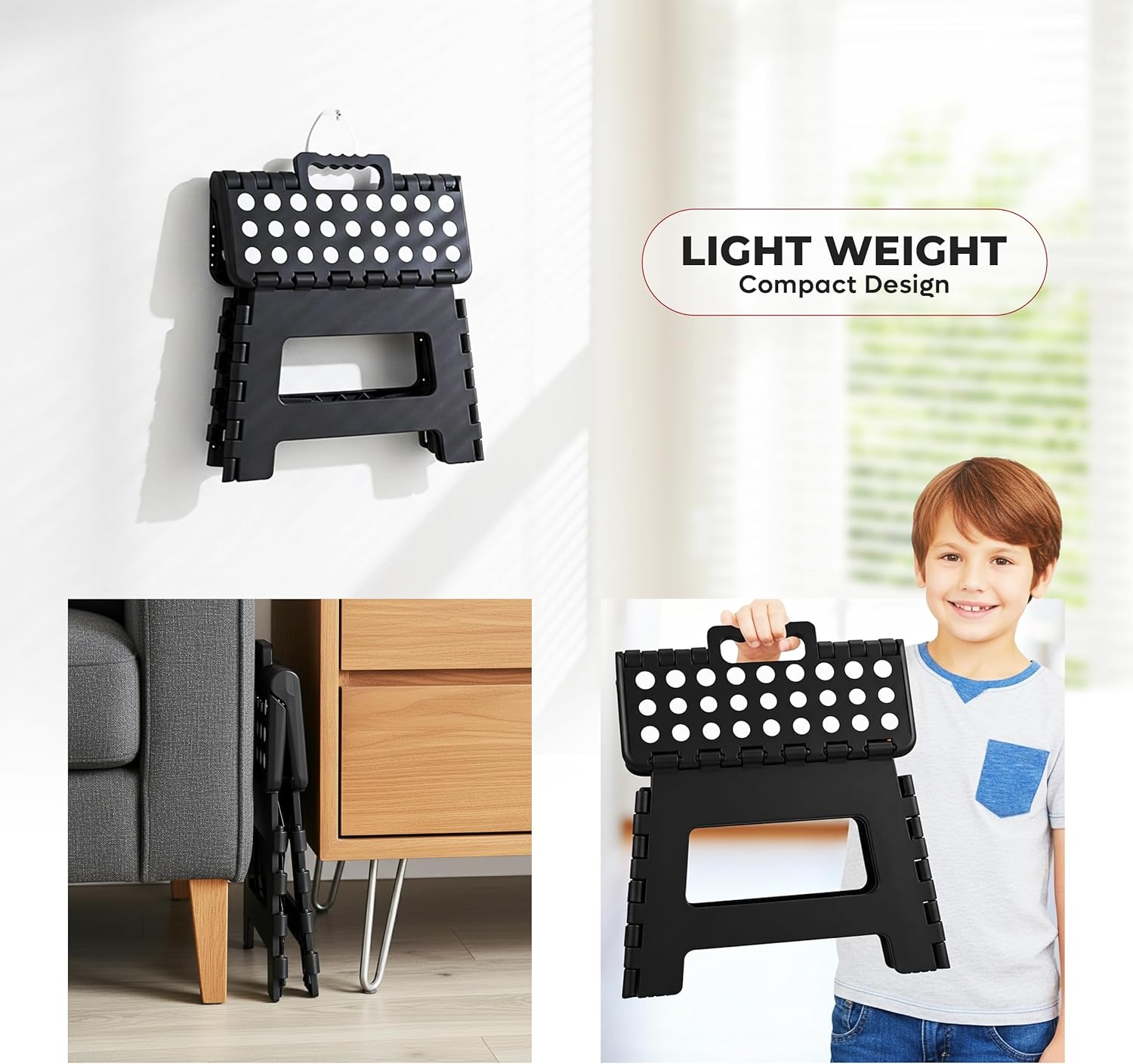 Utopia Home - Tabouret pliant 23 cm - portable, antidérapant, poignée, charge 272 kg