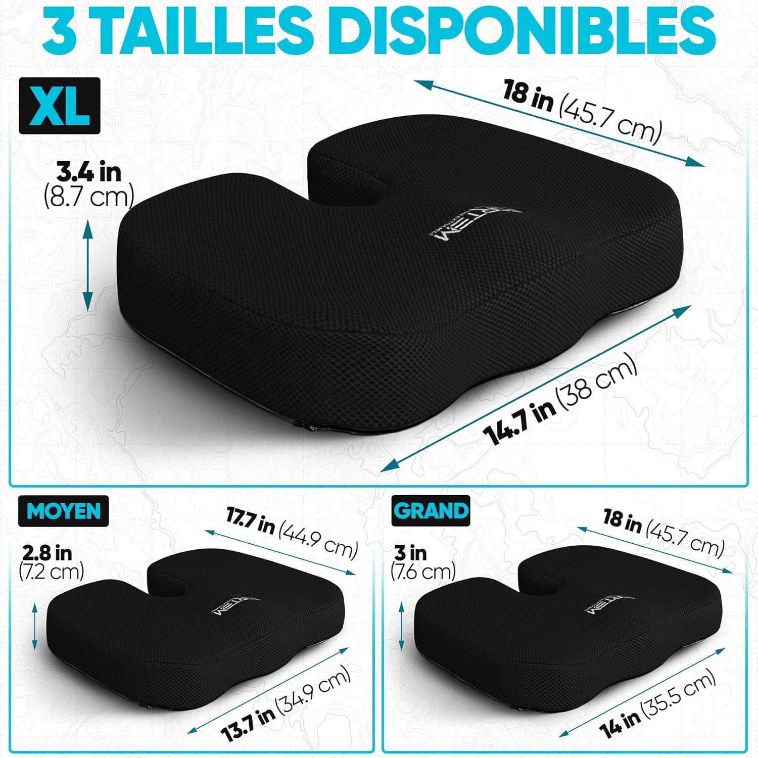 FORTEM - coussin lombaire mémoire de forme - ergonomique, antidérapant, soutien prolongé