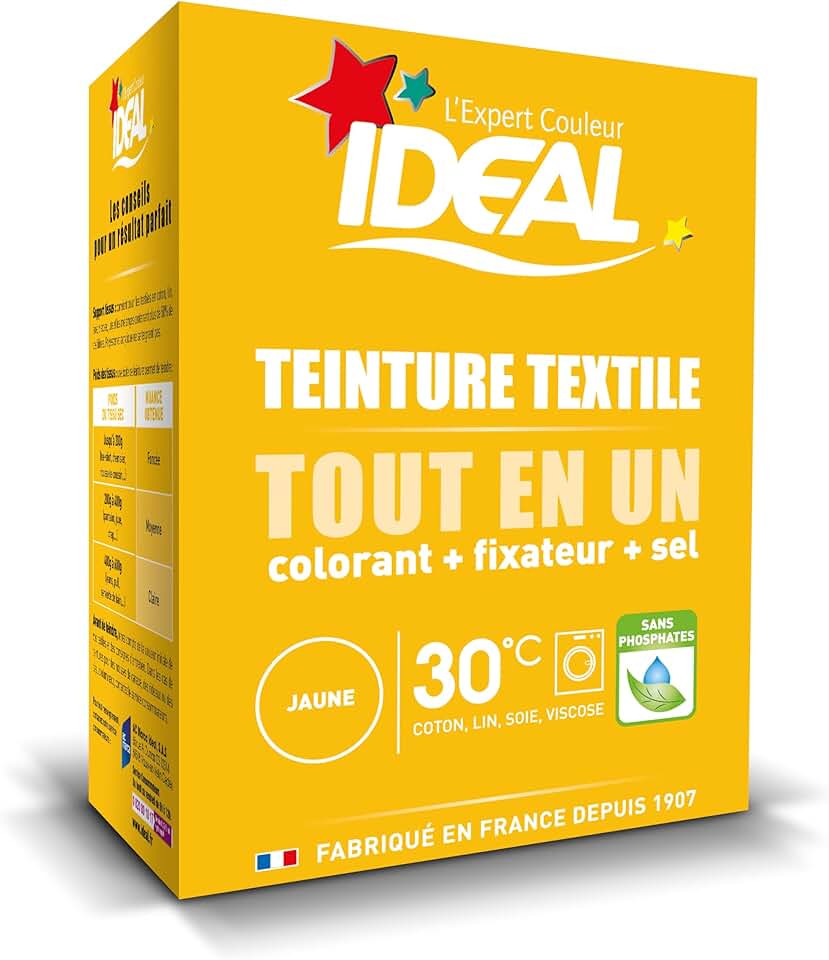 IDEAL - Kit Teinture Mini Jaune 230g - Textiles coton/lin/soie, sel inclus