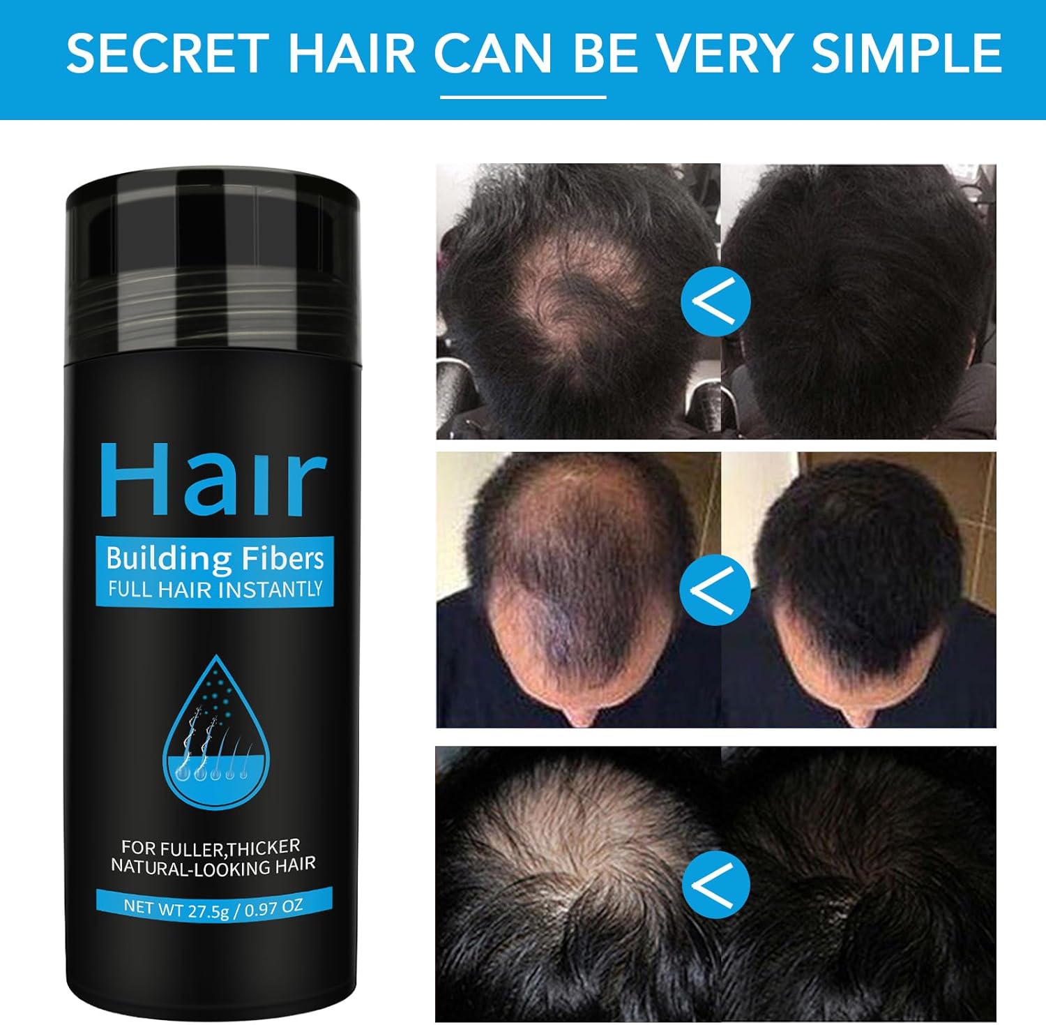 Fibres capillaires - kératine densifiante - noir - cheveux plus épais, aspect naturel