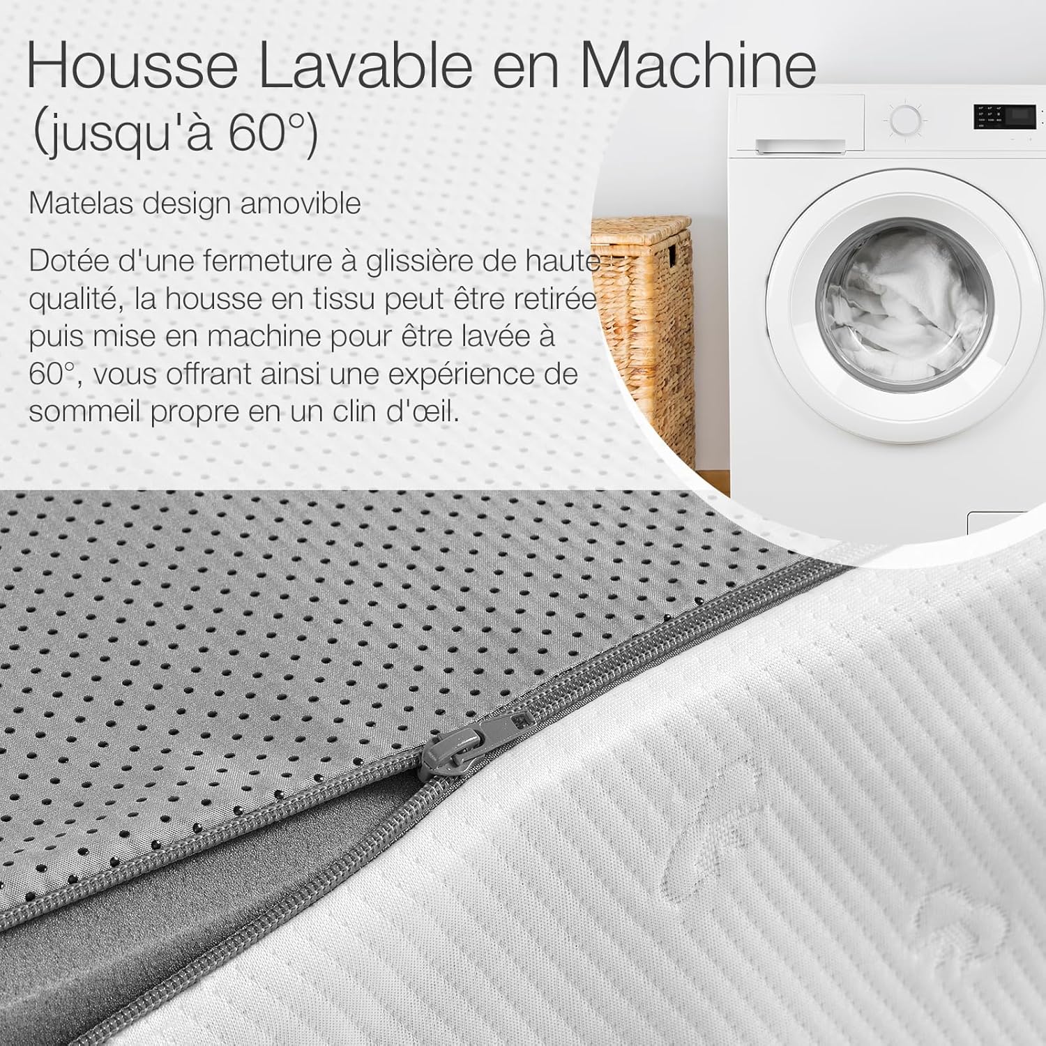 Novilla - Matelas 7 zones - 140x200 cm - mousse froide, housse amovible, 18 cm