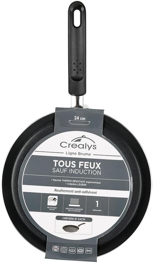 Crealys - Aquilon crêpière 24 cm aluminium, antiadhésive, tous feux sauf induction, 506660