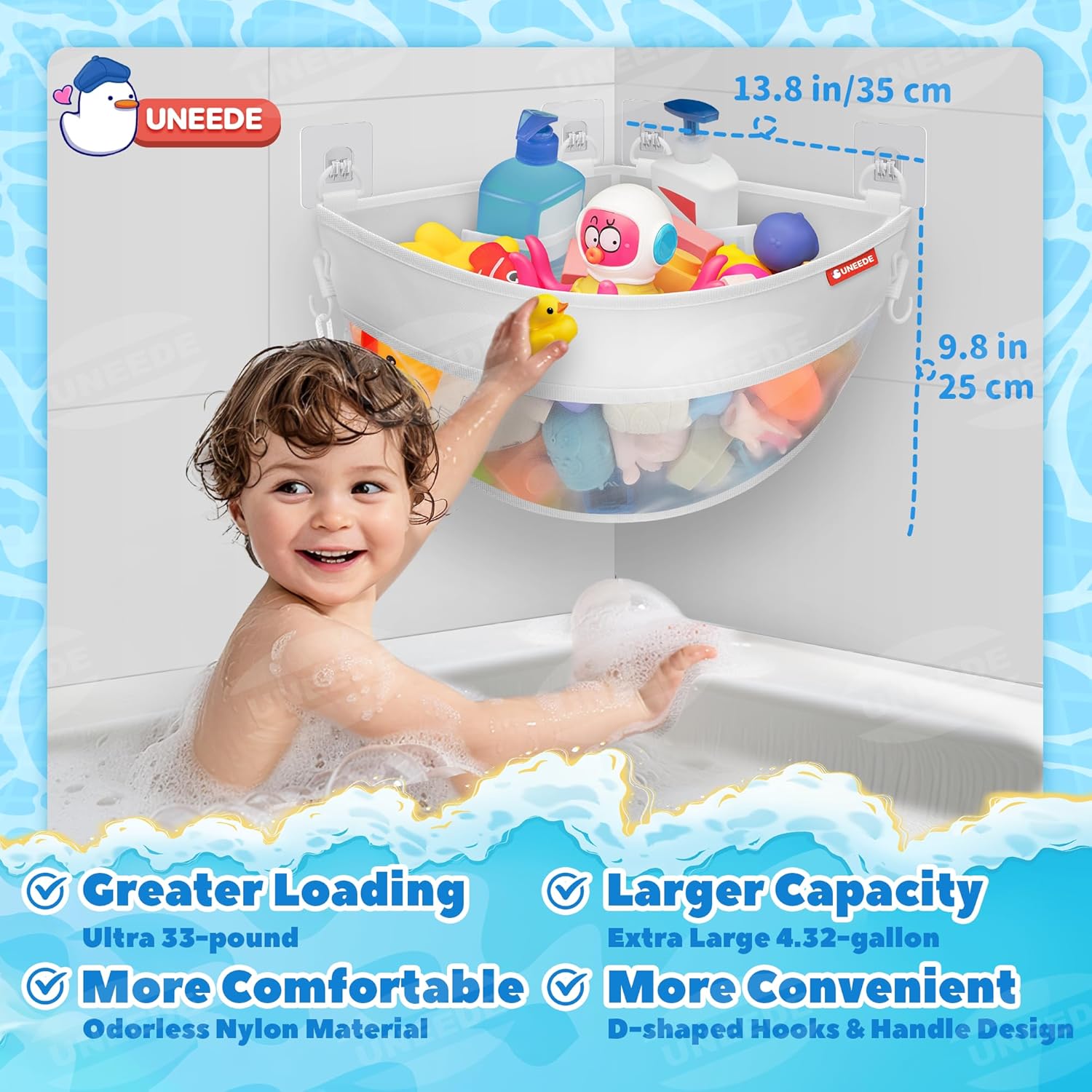 UNEEDE - support d’angle bain enfants - maille, séchage rapide