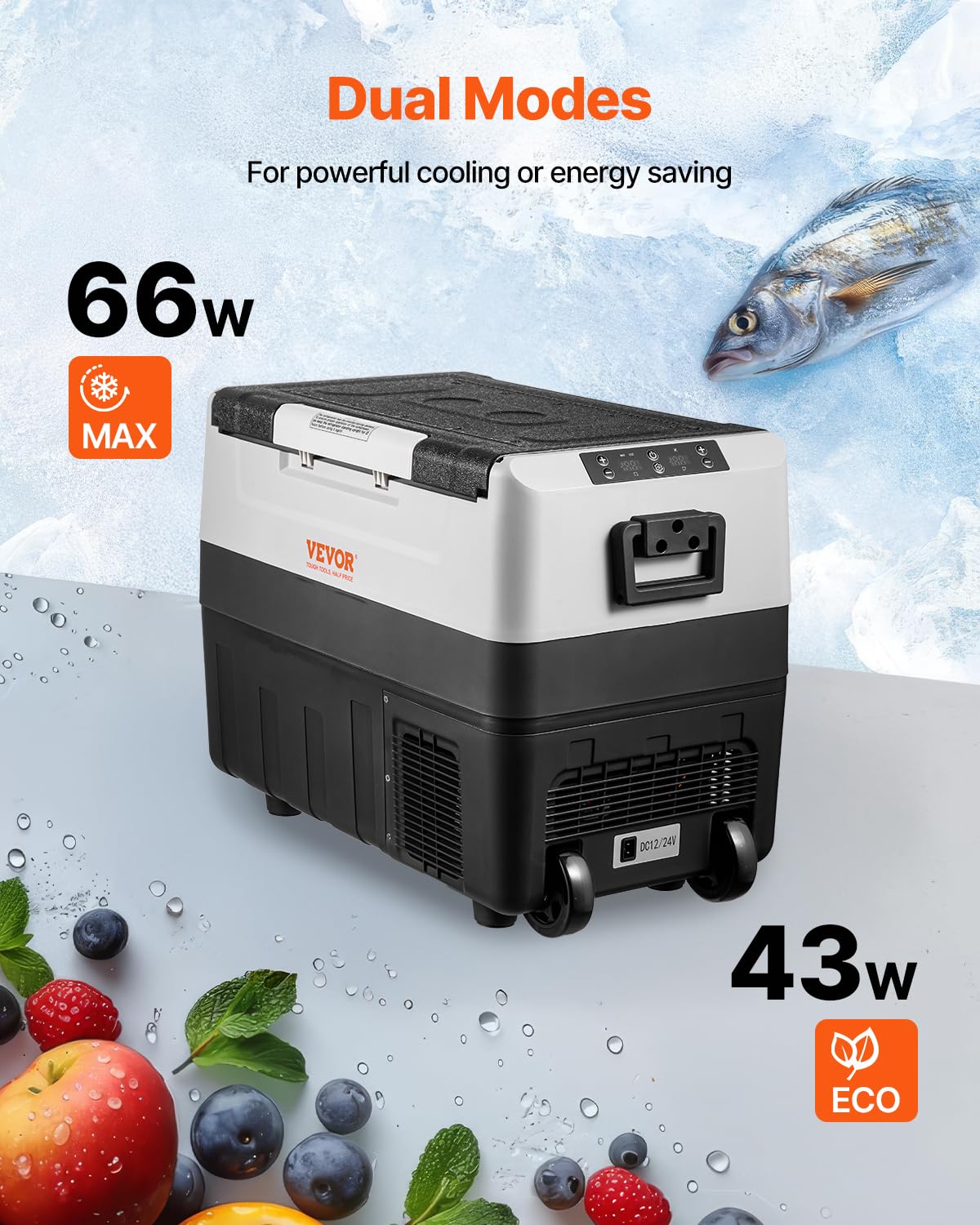 VEVOR - Glacière portable 45L - double zone, -20°C à 10°C, 0,6 kWh, 12/24V, 100-240V