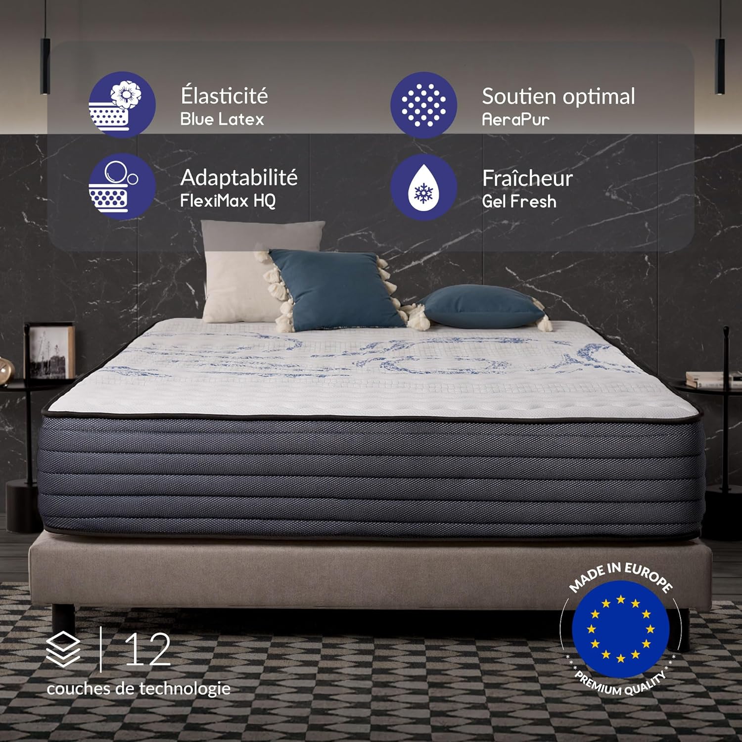 NATURALEX - PerfectSleep - 160x200 cm - mémoire de forme, latex, ferme, 7 zones