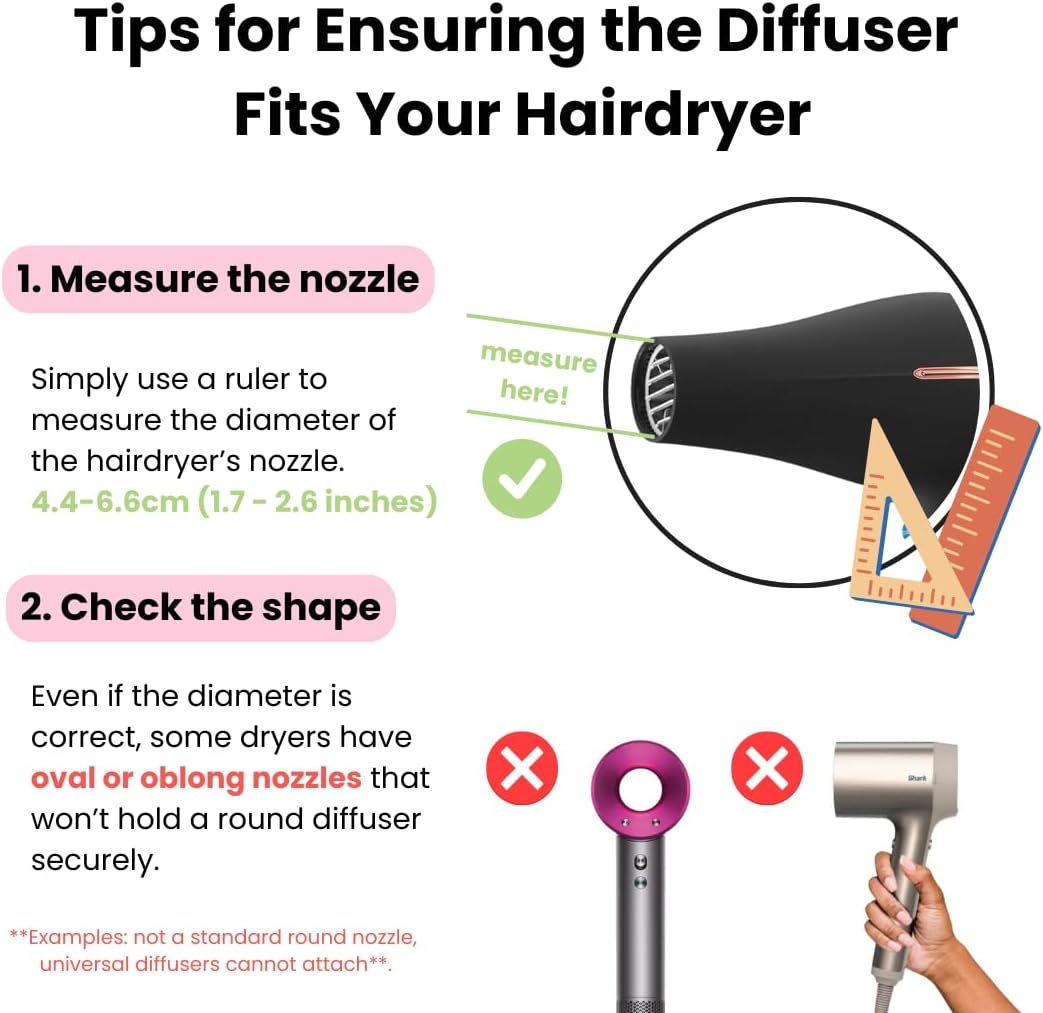 Diffuseur cheveux - universel robuste 4.4-6.6cm - anti-frisottis, blanc nacré