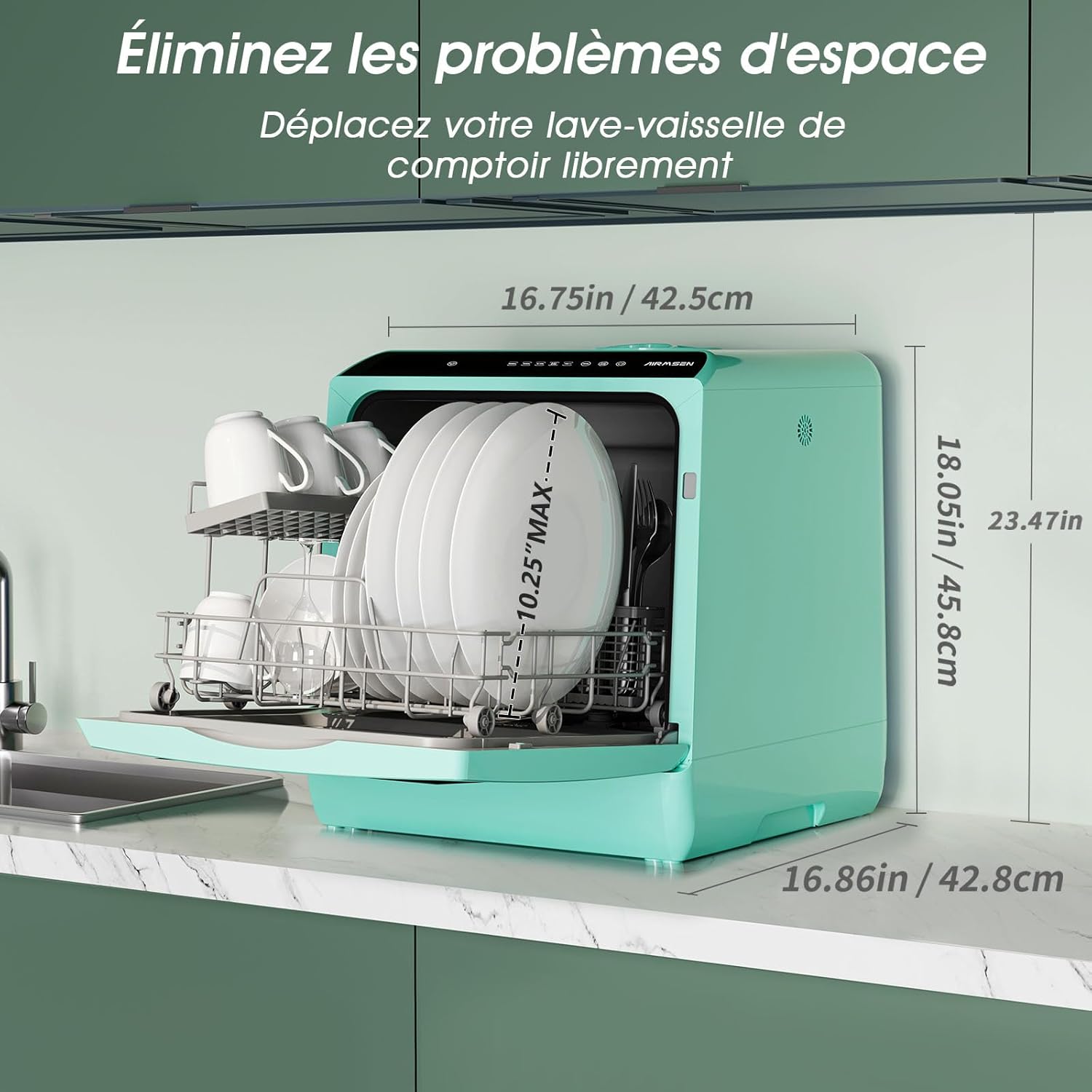 AIRMSEN - Mini lave-vaisselle compact - 5L - 5+1 programmes, écran LED