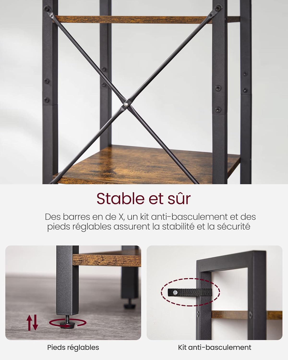 VASAGLE - étagère 6 niveaux style industriel 30x40x187,5 cm, LLS101B01