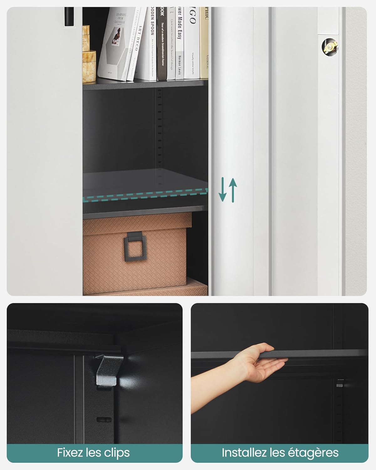 SONGMICS - meuble de rangement acier 40x80x180cm, 5 niveaux, portes verrouillables, étagères ajustables, OMC015S01