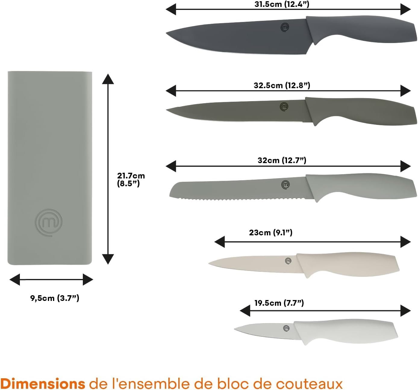 MasterChef - Bloc couteaux cuisine - acier inox - manche ergonomique