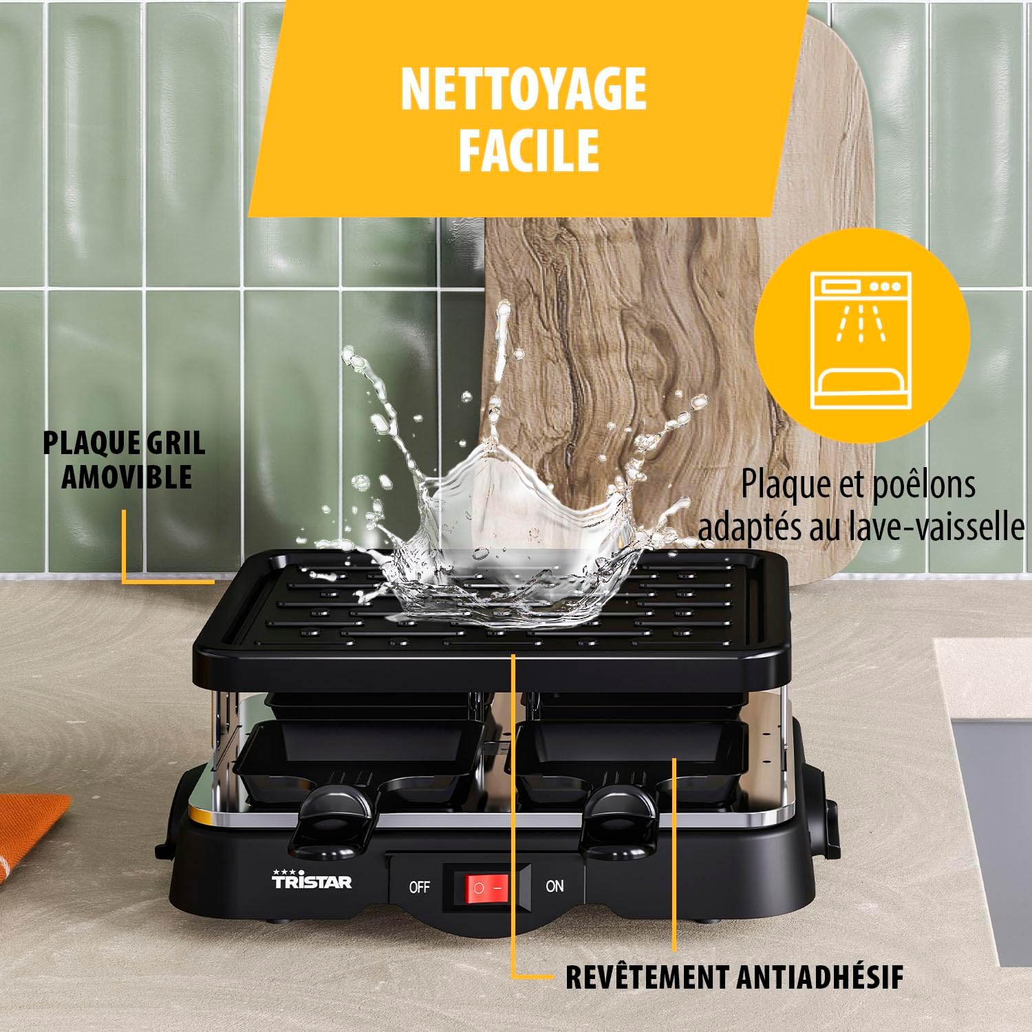 Tristar - raclette gril 4 personnes, revêtement antiadhésif, 500 W, RA-2949