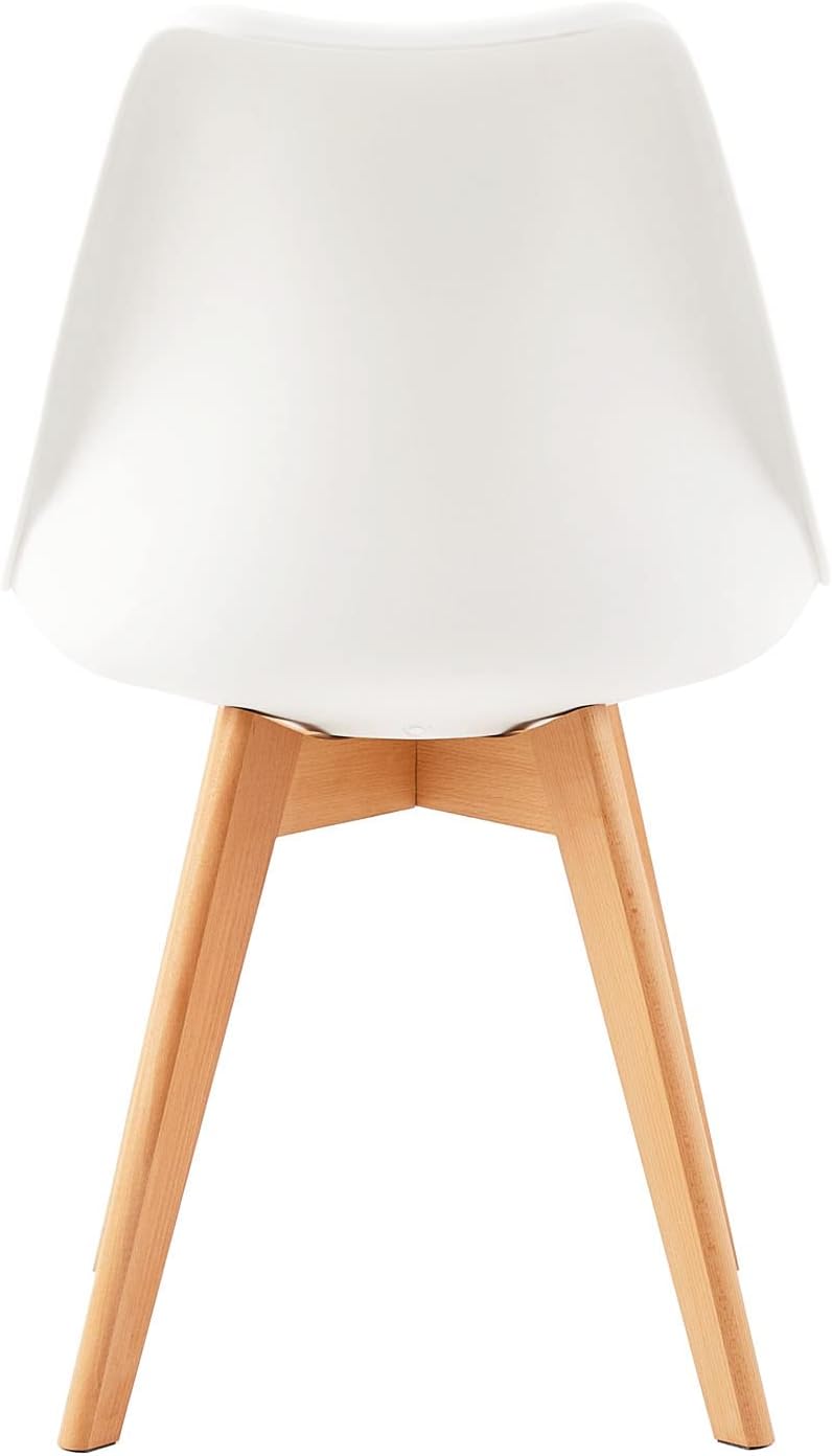 EGGREE - Lot de 8 chaises scandinaves, bois hêtre, cuir PU, blanc/marron