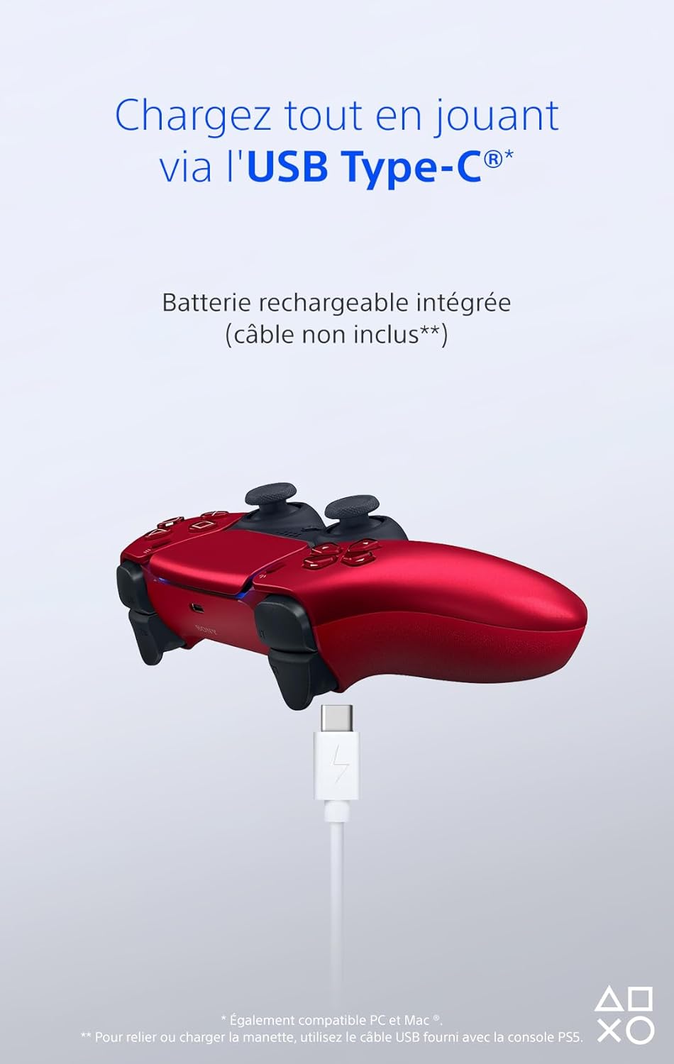 Sony - Manette DualSense PS5 - sans fil, batterie rechargeable, Bluetooth, Volcanic Red