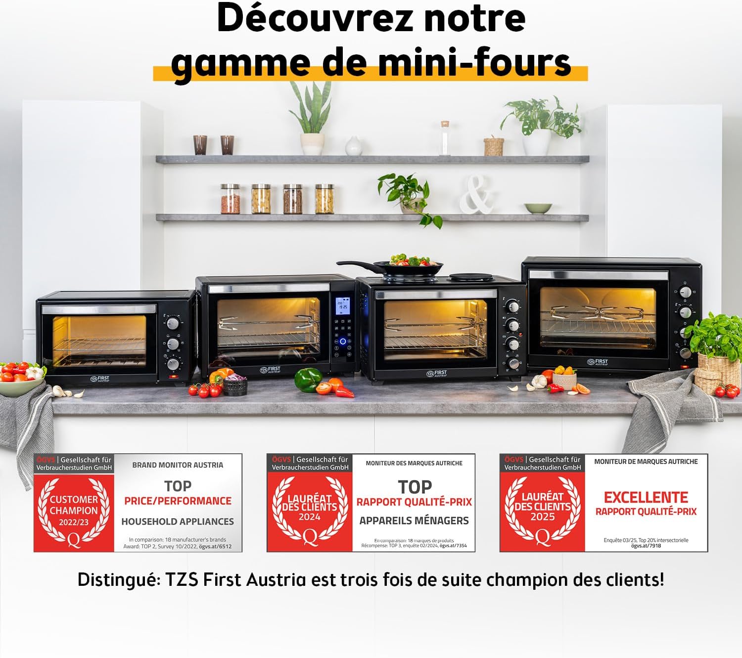 TZS First Austria - Mini-four 60L - 3200W, 230°C, 6 modes, 4 hauteurs