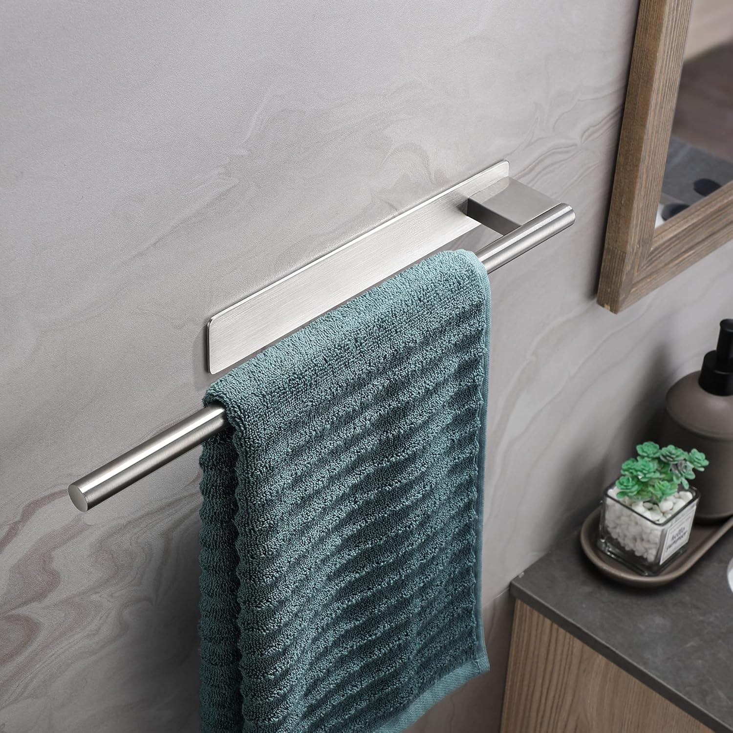 Porte-serviettes mural - inox 304, adhésif, 1 bras, argent brossé, salle de bain/cuisine