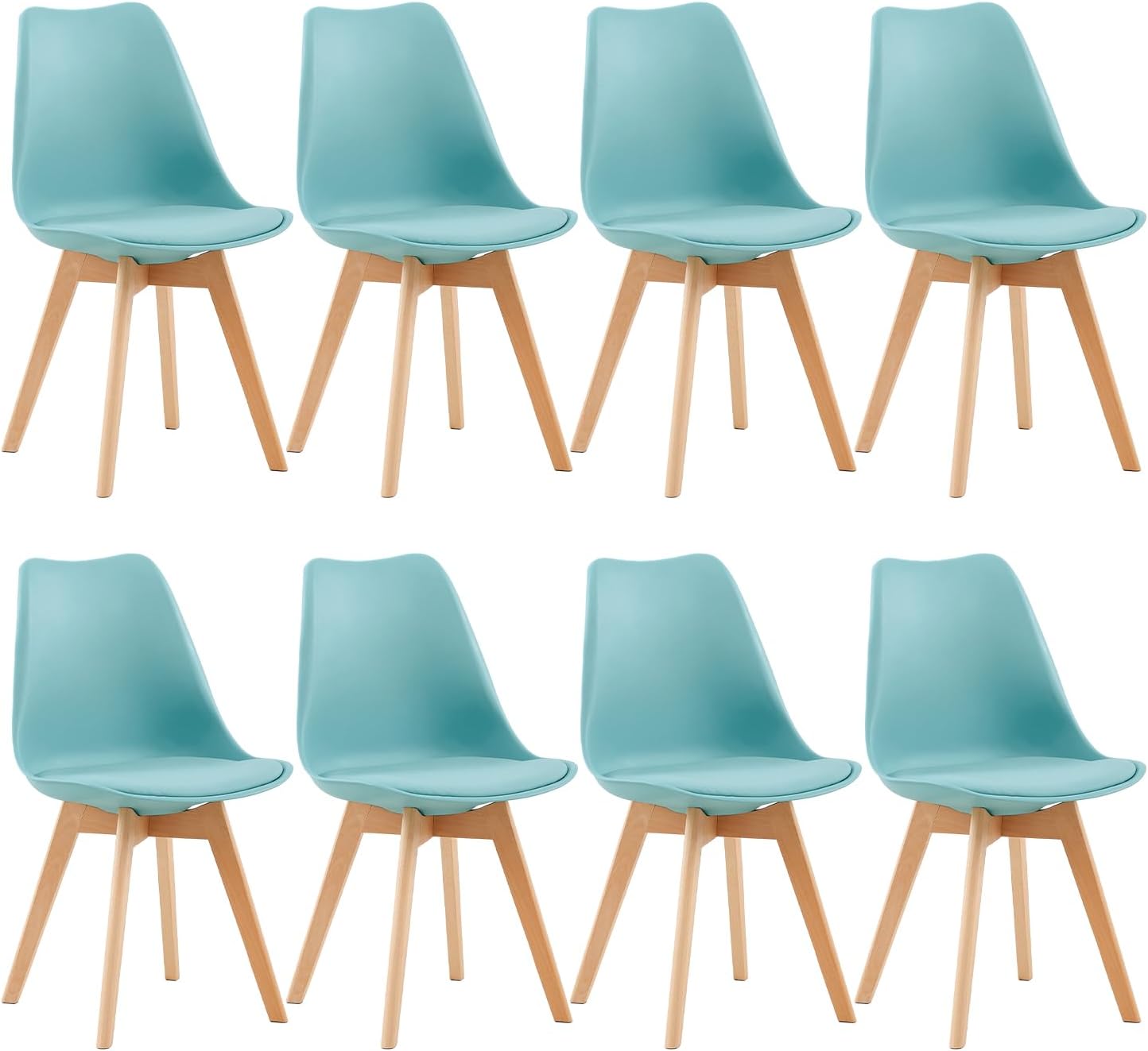 EGGREE - Lot de 8 chaises Scandinaves - pieds hêtre - rembourrées, Morandi clair