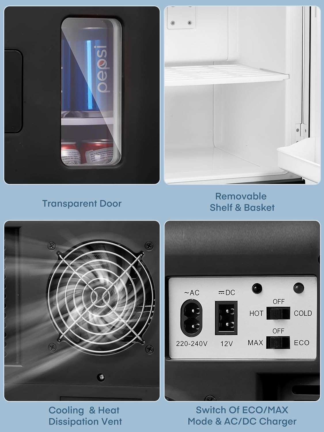 FOHERE - mini frigo portable 15L - chaud/froid, silencieux, 21 canettes