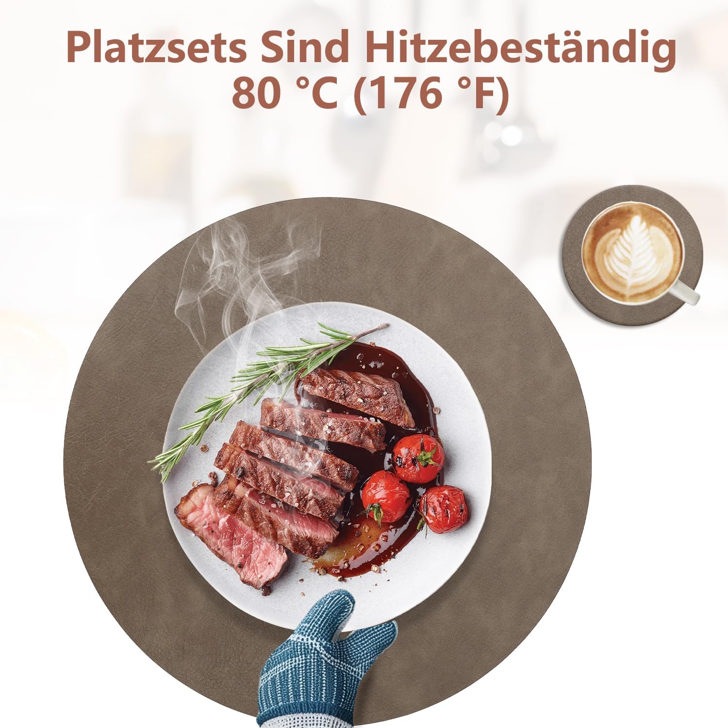 Set de table - lot de 6 double face PU, antidérapants 36x36cm, marron