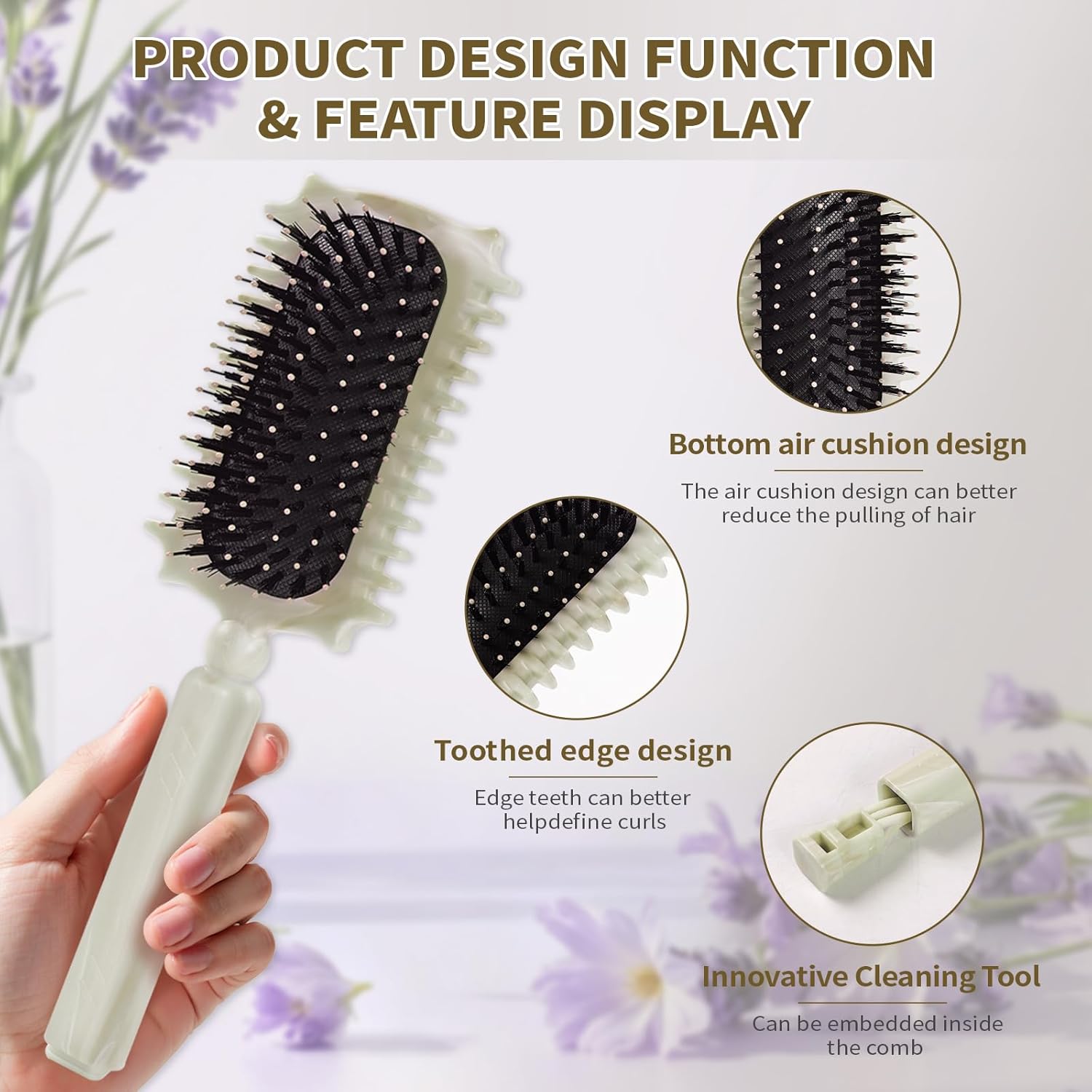 Brosse coiffante - brosse à boucler cheveux - beige - réduit frisottis, fixe boucles, nettoyage à griffes