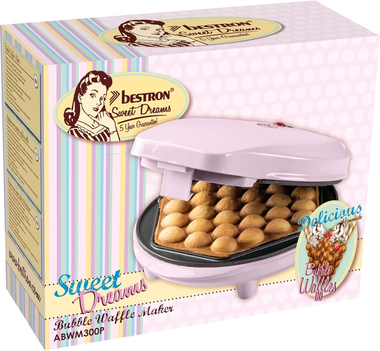 Bestron - gaufrier Bubble Rose - 700W - antiadhésif, feu signal