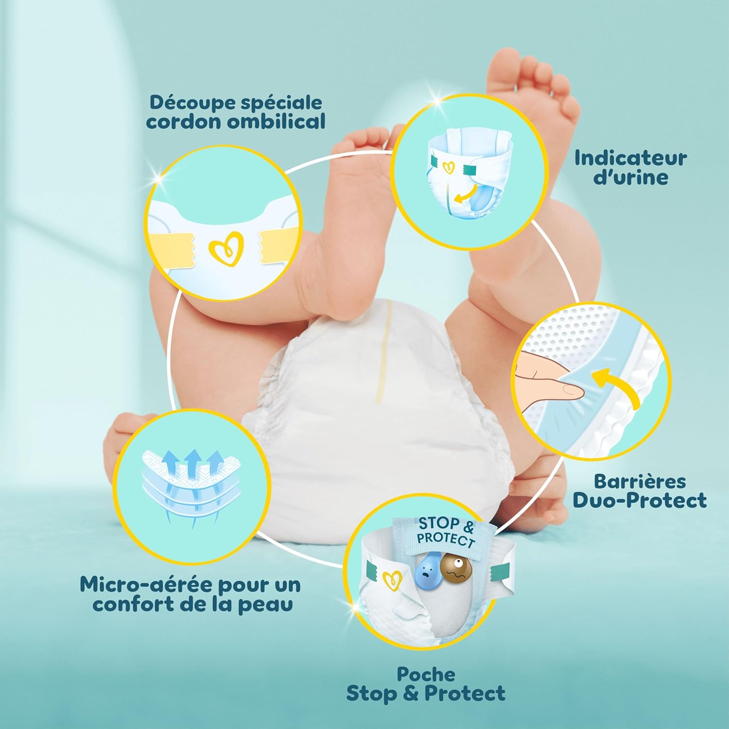 Pampers - Premium Protection taille 2 - 4-8kg - 240 couches, double protection fuites et peau