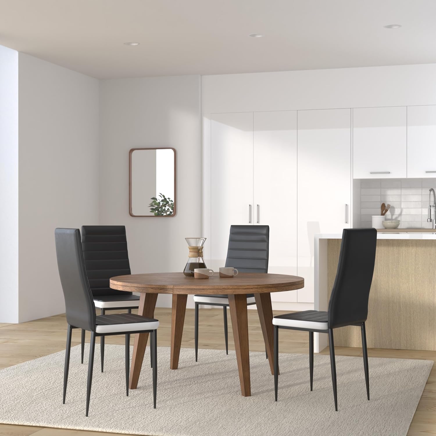 Chaises de salle à manger - lot de 6, rembourrées, noir/blanc, tampons antidérapants - Noir-6-B