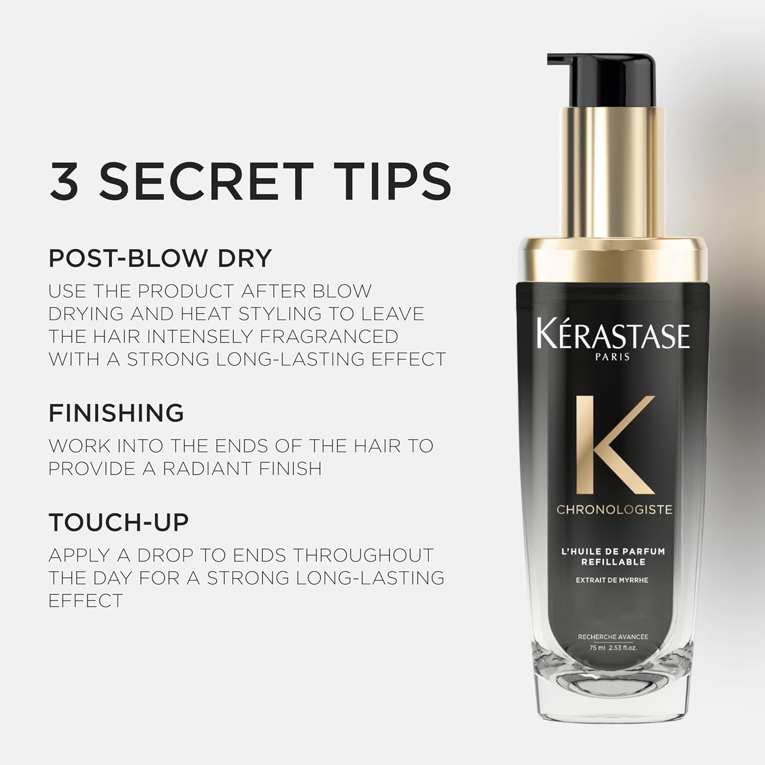 Kérastase - Chronologiste Huile cheveux 75ml - nourrit, revitalise, parfum myrrhe, flacon rechargeable