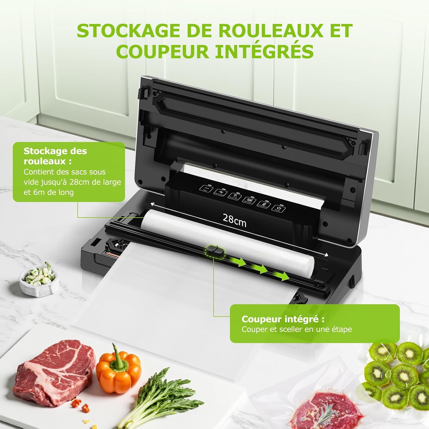 Bonsenkitchen - VS3000 - machine sous vide, 5 modes, cutter, 10 sacs