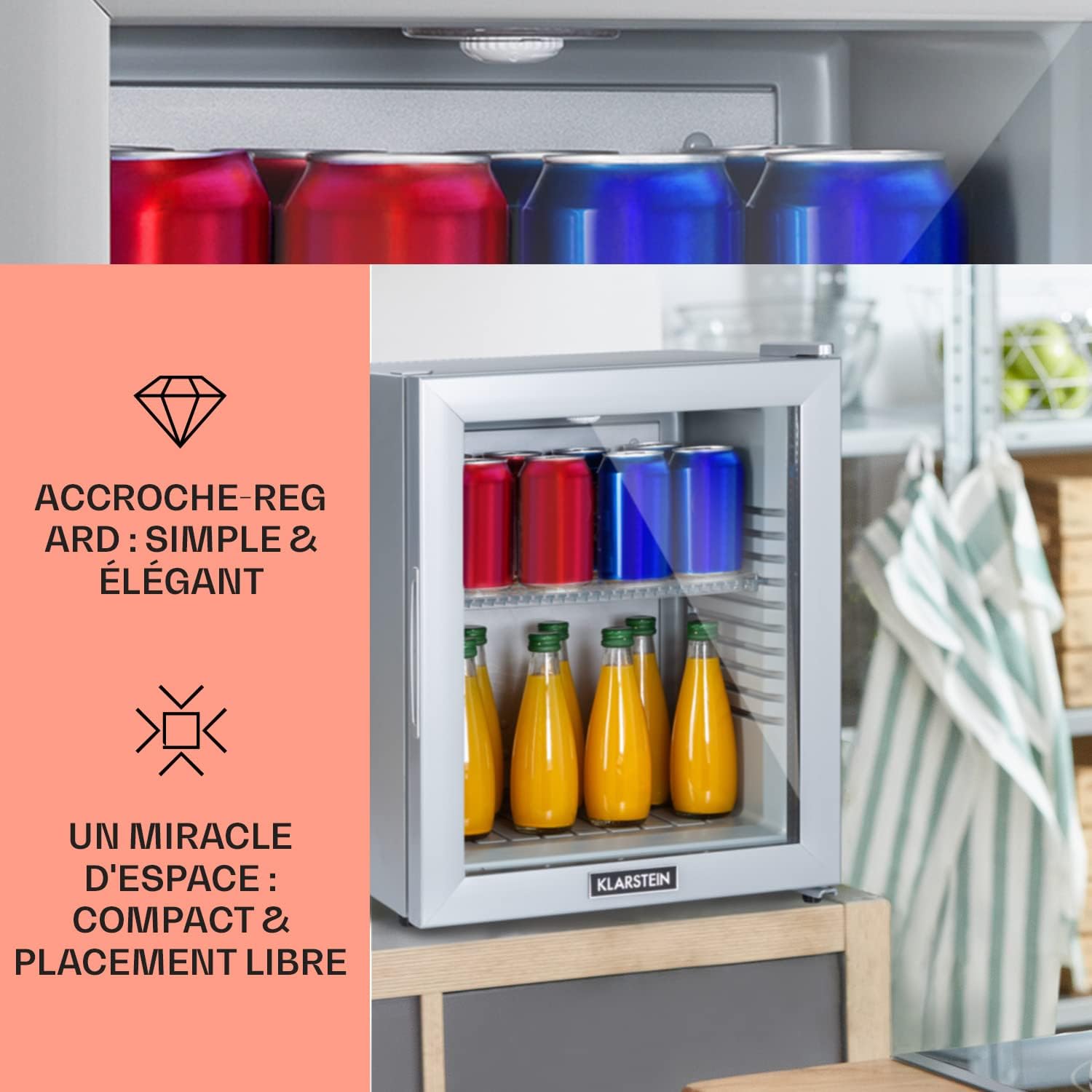 Klarstein - Brooklyn - 23L mini frigo bar, porte vitrée, silencieux